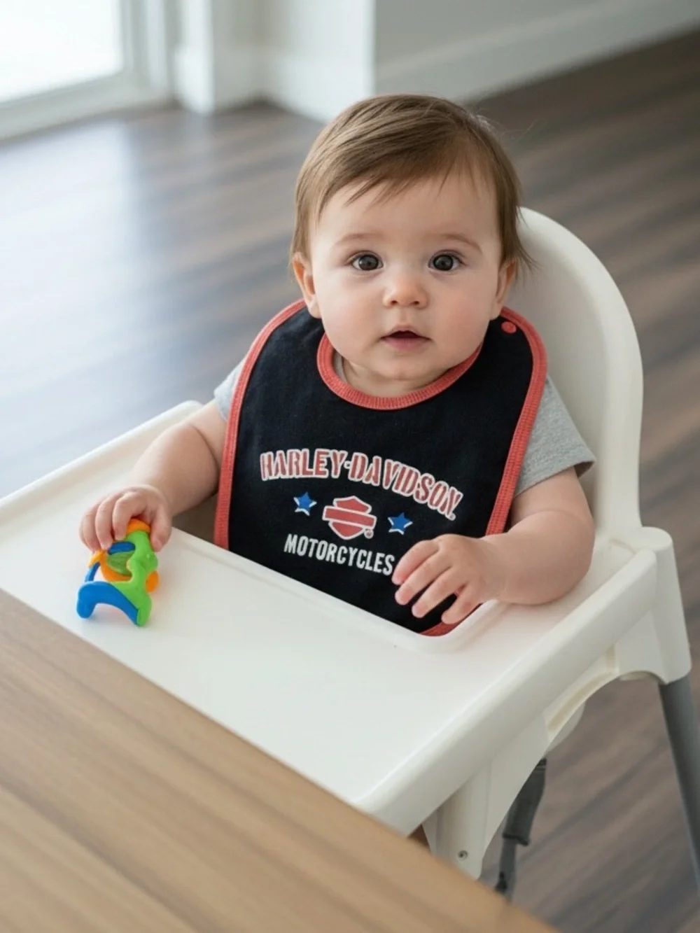 Harley-Davidson Black and Coral Baby Bib with Motorcycles Logo size 24M